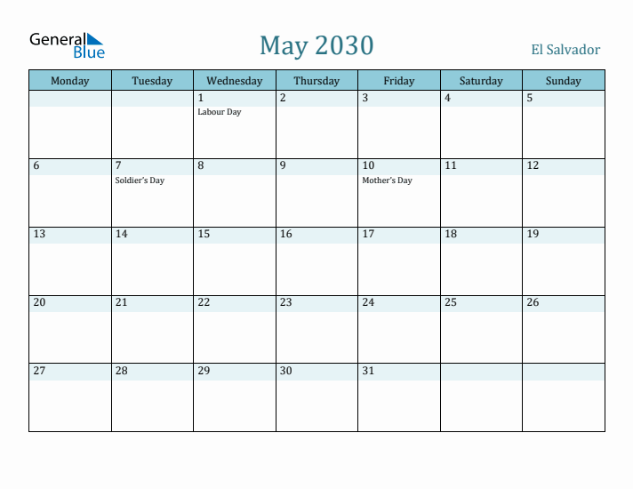 May 2030 Calendar with Holidays