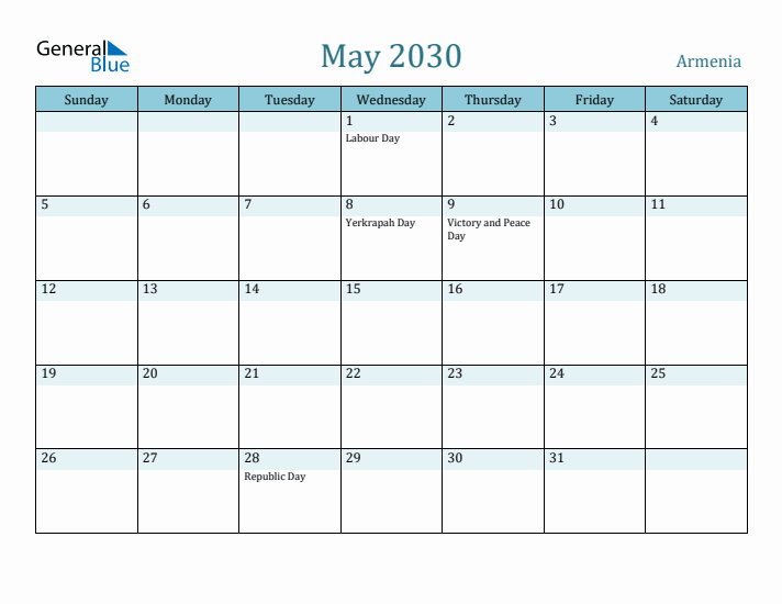 May 2030 Calendar with Holidays