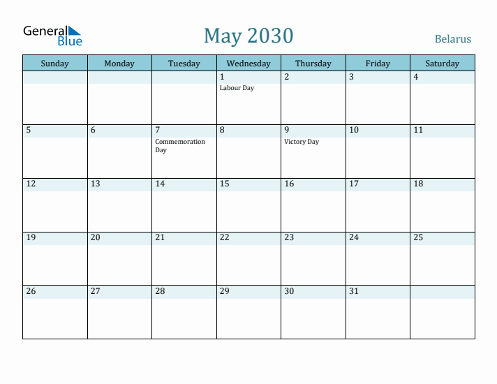 May 2030 Calendar with Holidays