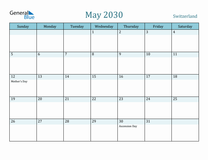 May 2030 Calendar with Holidays