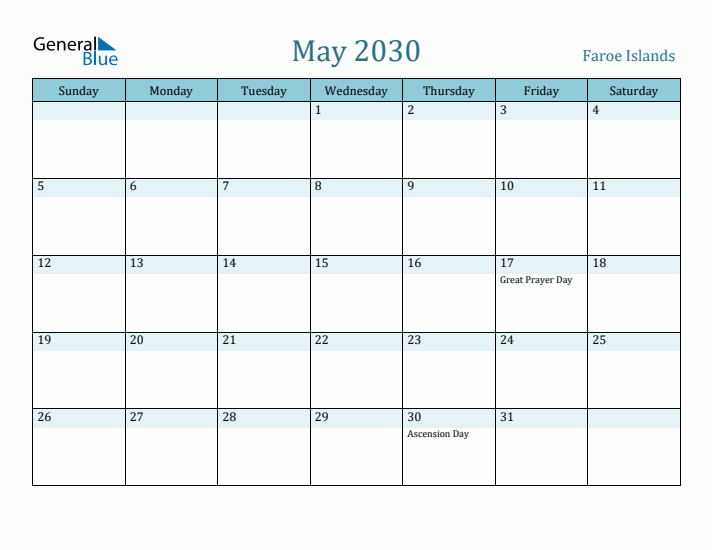 May 2030 Calendar with Holidays