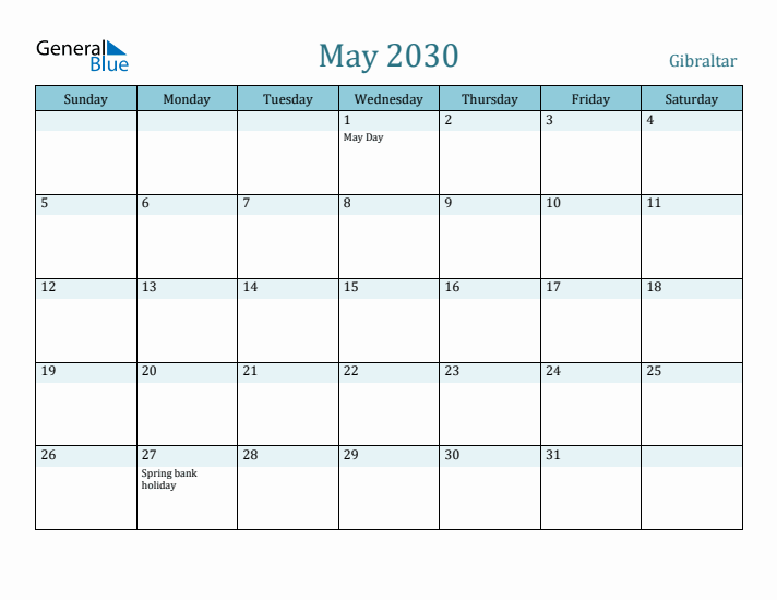 May 2030 Calendar with Holidays