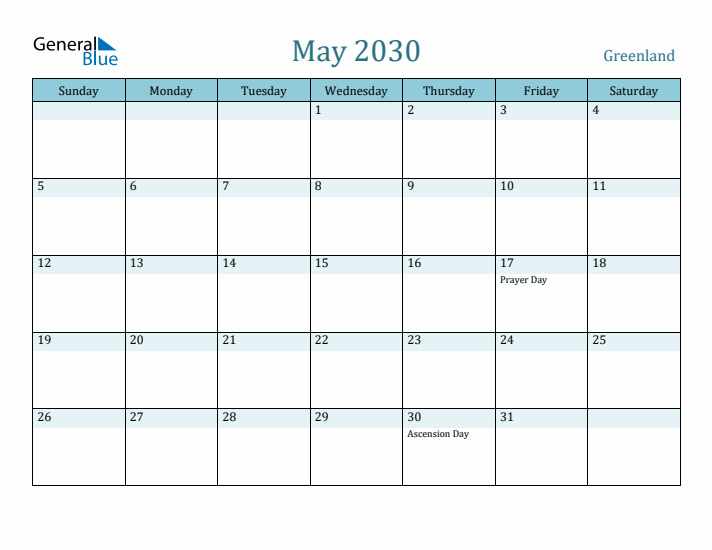 May 2030 Calendar with Holidays