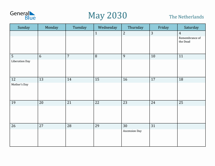 May 2030 Calendar with Holidays