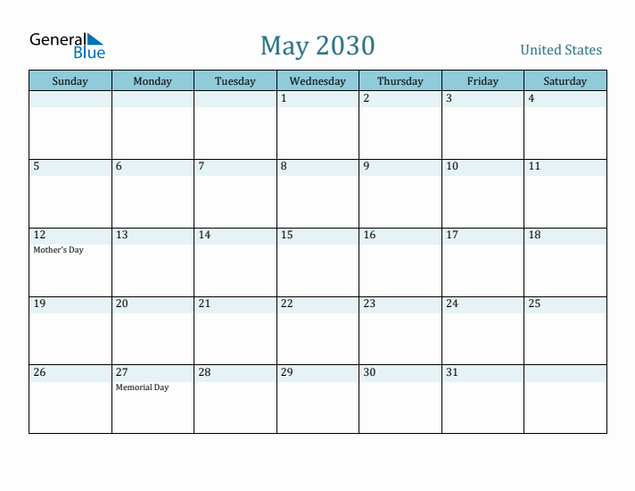 May 2030 Calendar with Holidays