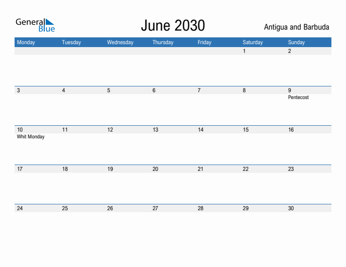 Fillable June 2030 Calendar