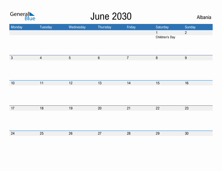 Fillable June 2030 Calendar