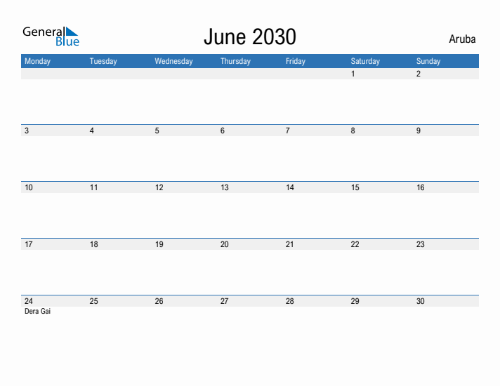 Fillable June 2030 Calendar