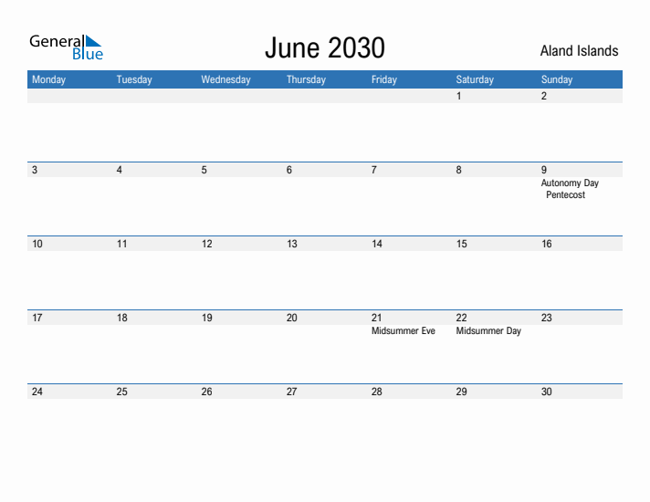 Fillable June 2030 Calendar