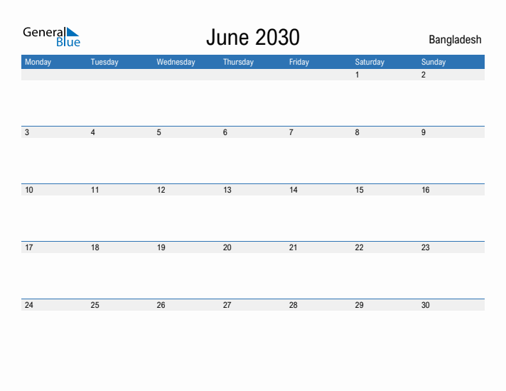 Fillable June 2030 Calendar