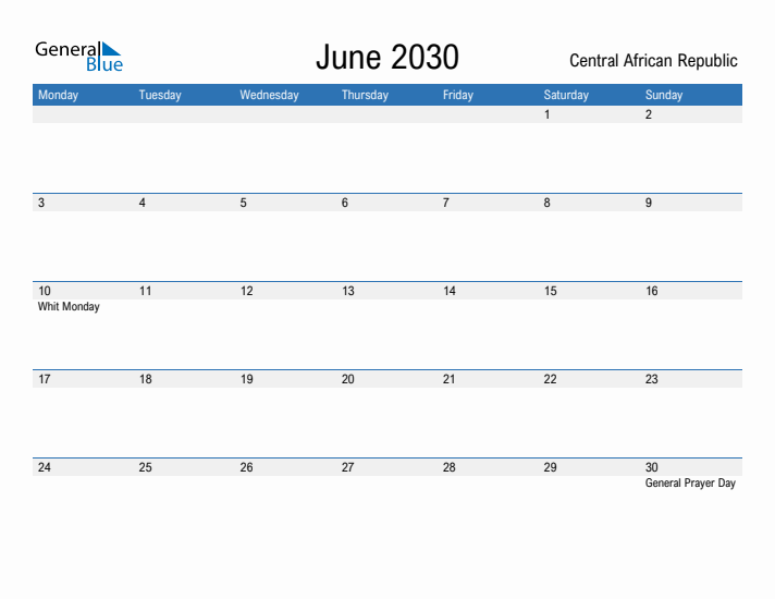 Fillable June 2030 Calendar