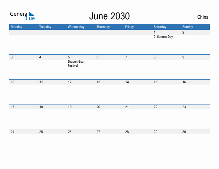 Fillable June 2030 Calendar