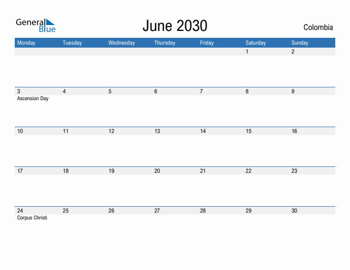 Fillable June 2030 Calendar