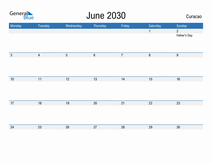 Fillable June 2030 Calendar