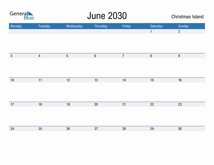 Fillable June 2030 Calendar