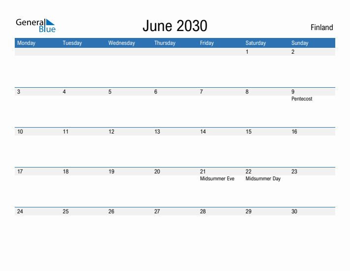 Fillable June 2030 Calendar