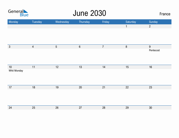 Fillable June 2030 Calendar