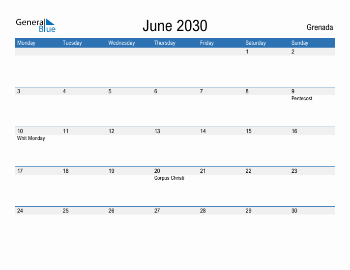 Fillable June 2030 Calendar