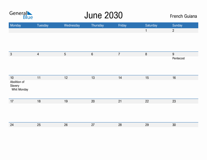 Fillable June 2030 Calendar