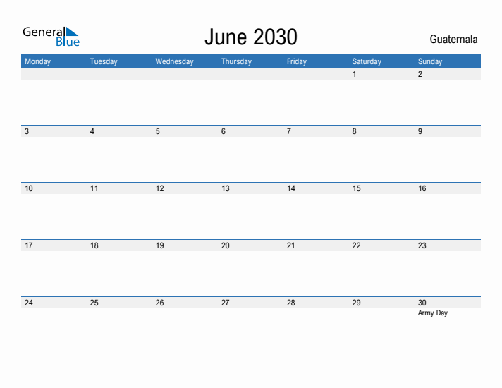 Fillable June 2030 Calendar