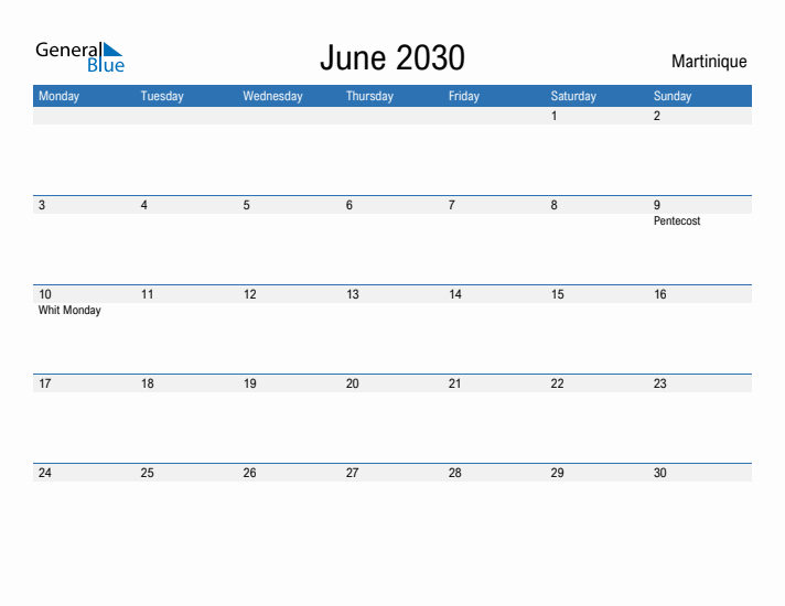 Fillable June 2030 Calendar