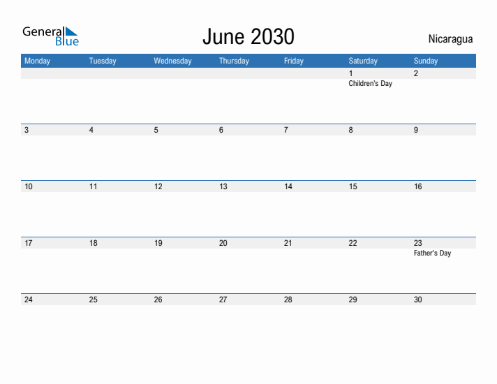 Fillable June 2030 Calendar