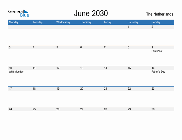 Fillable June 2030 Calendar