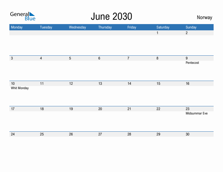 Fillable June 2030 Calendar