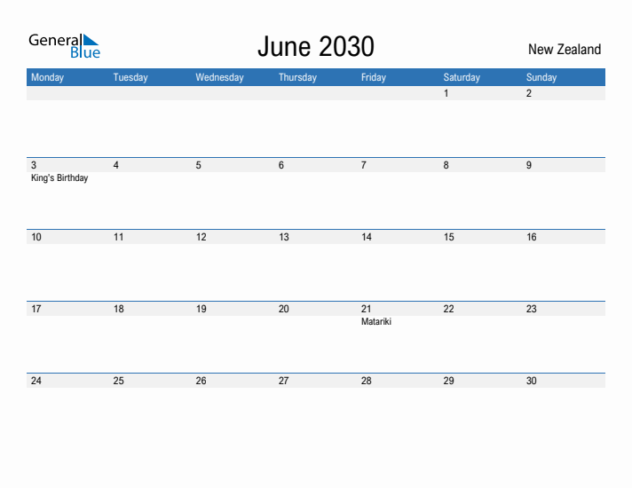 Fillable June 2030 Calendar