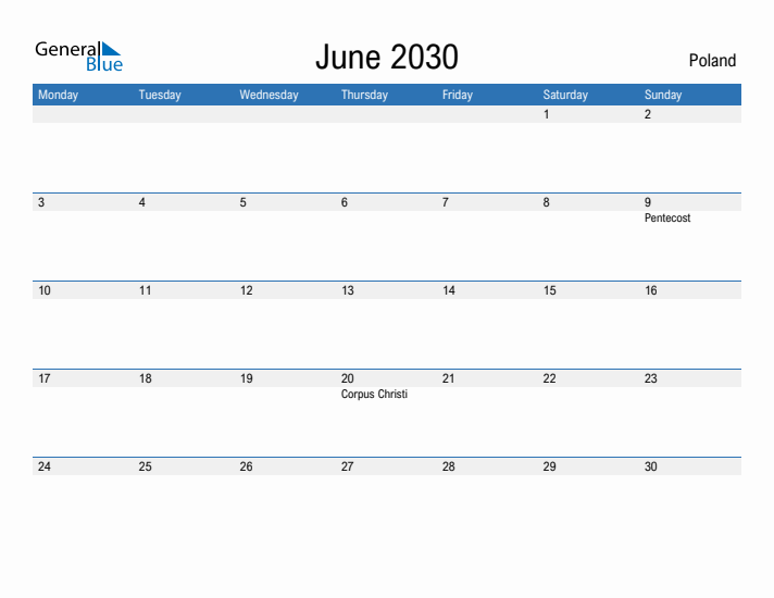 Fillable June 2030 Calendar