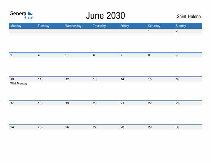 Fillable June 2030 Calendar