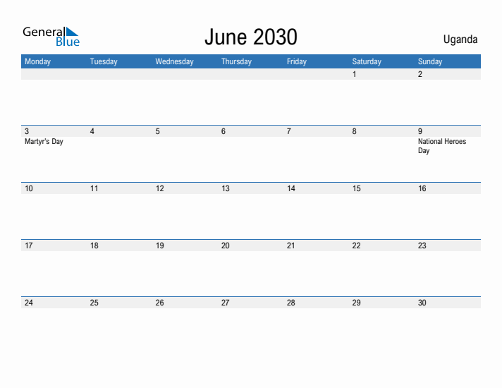 Fillable June 2030 Calendar