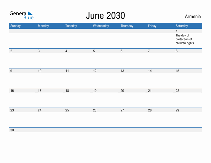 Fillable June 2030 Calendar