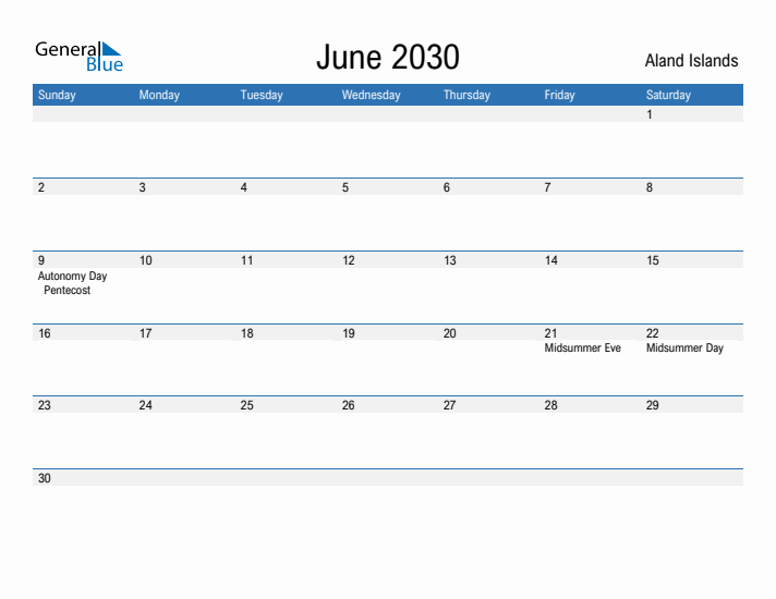 Fillable June 2030 Calendar