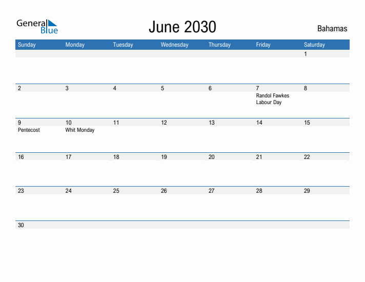 Fillable June 2030 Calendar