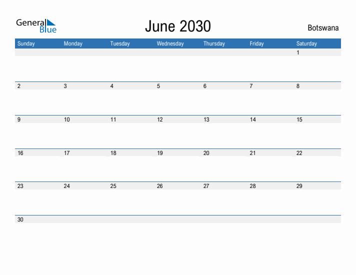 Fillable June 2030 Calendar