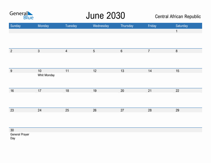 Fillable June 2030 Calendar