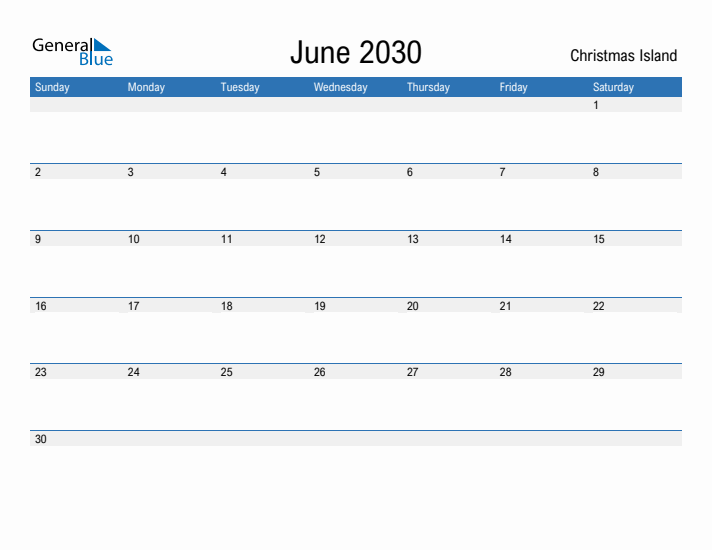 Fillable June 2030 Calendar