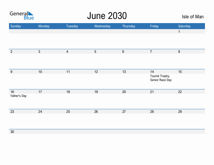 Fillable June 2030 Calendar