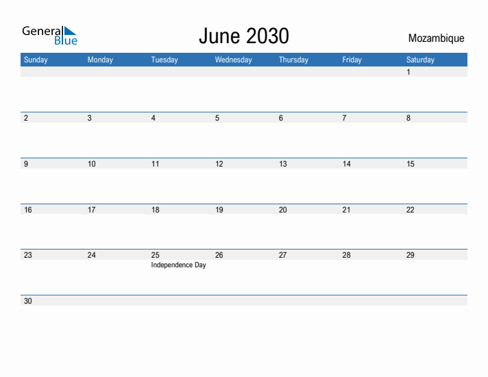 Fillable June 2030 Calendar