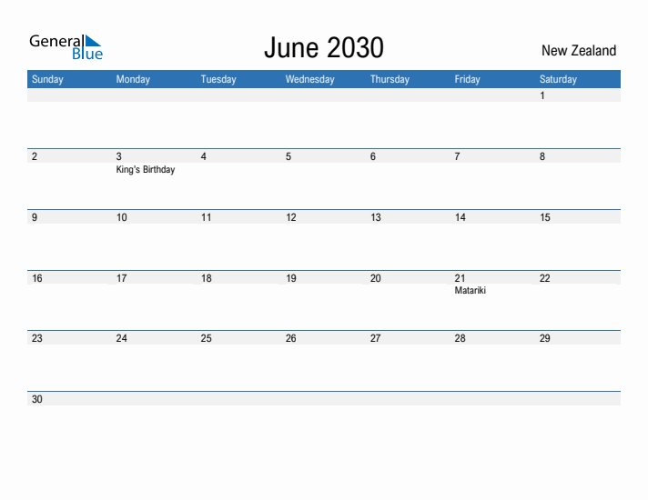 Fillable June 2030 Calendar