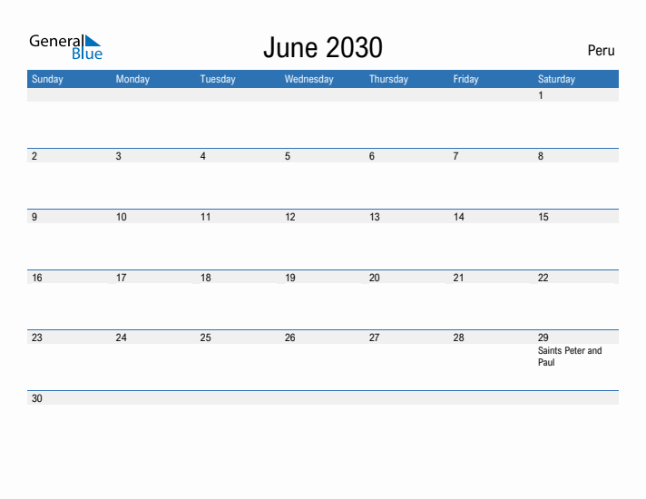 Fillable June 2030 Calendar