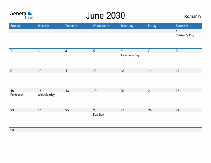 Fillable June 2030 Calendar