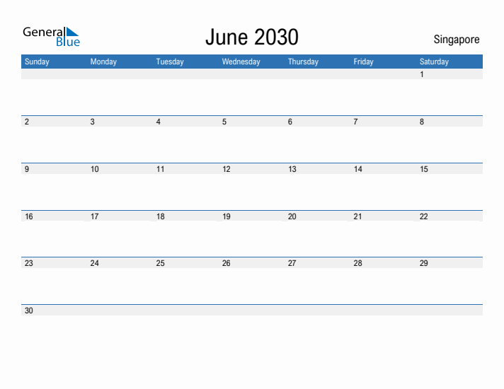 Fillable June 2030 Calendar