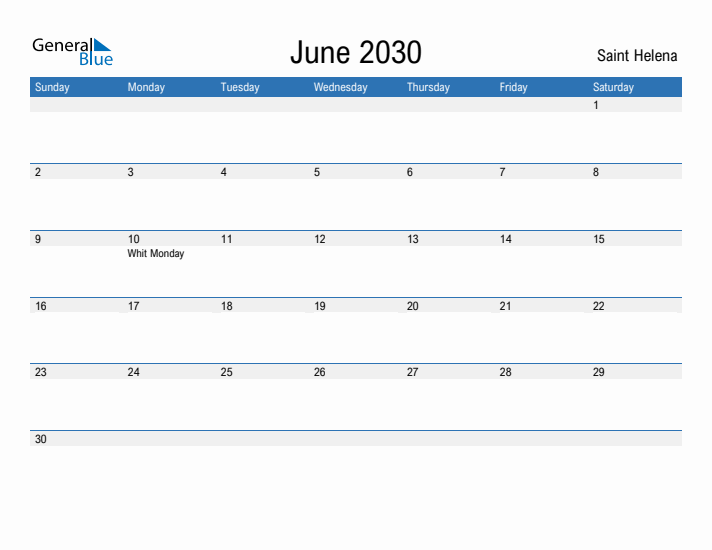 Fillable June 2030 Calendar