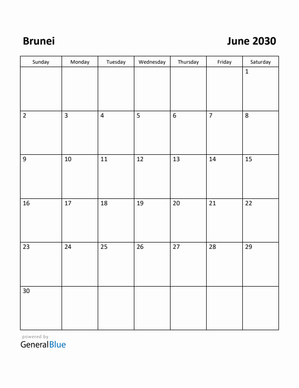 June 2030 Calendar with Brunei Holidays