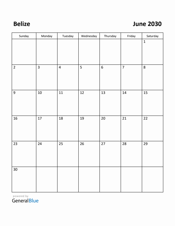 June 2030 Calendar with Belize Holidays