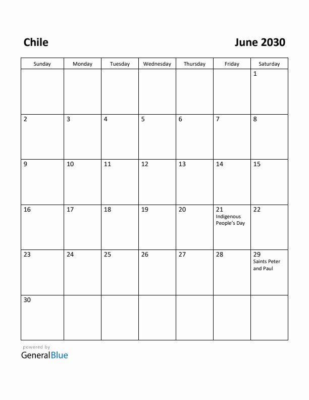 June 2030 Calendar with Chile Holidays