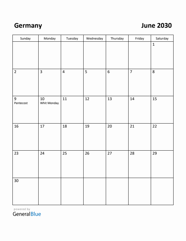 June 2030 Calendar with Germany Holidays