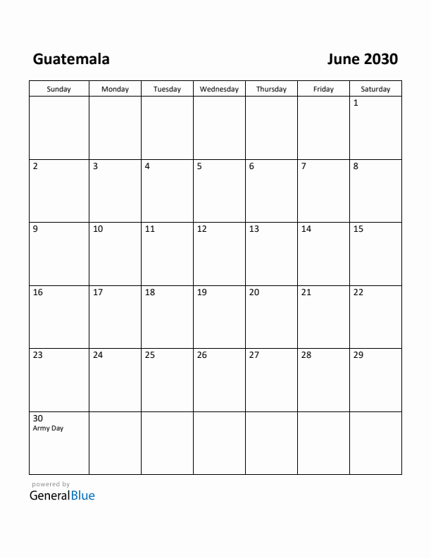 June 2030 Calendar with Guatemala Holidays